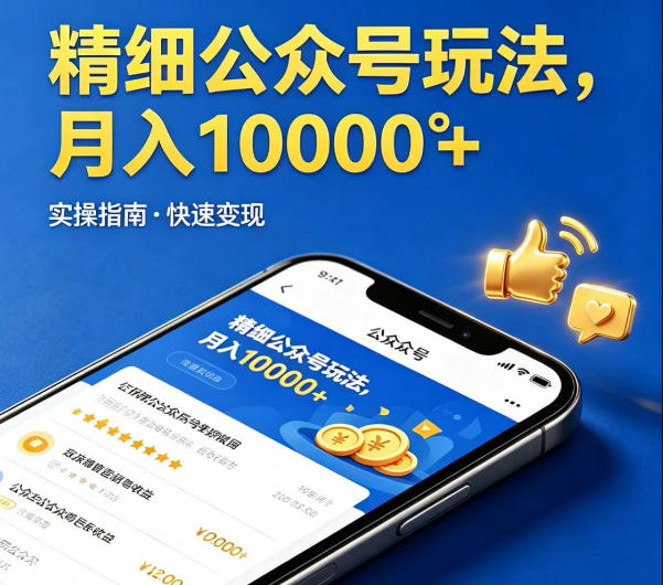 精细化公众号玩法，我们给你提供文章，你来负责发布，收益可观，月入1W+【揭秘】-520资源库