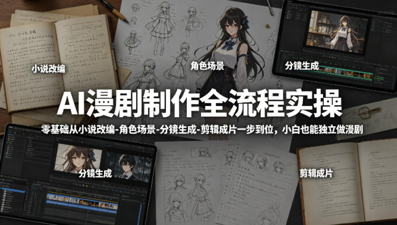 AI漫剧制作全流程实操，零基础从小说改编-角色场景-分镜生成-剪辑成片一步到位，小白也能独立做漫剧-520资源库