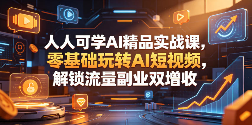 人人可学AI精品实战课，零基础玩转AI短视频，解锁流量副业双增收-520资源库