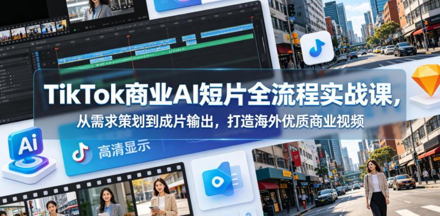 TikTok商业AI短片全流程实战课，从需求策划到成片输出，打造海外优质商业视频-520资源库
